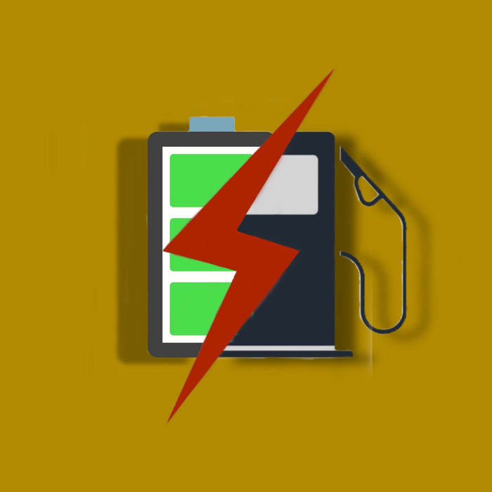 the image of a battery/ petrol pump against a yellow background