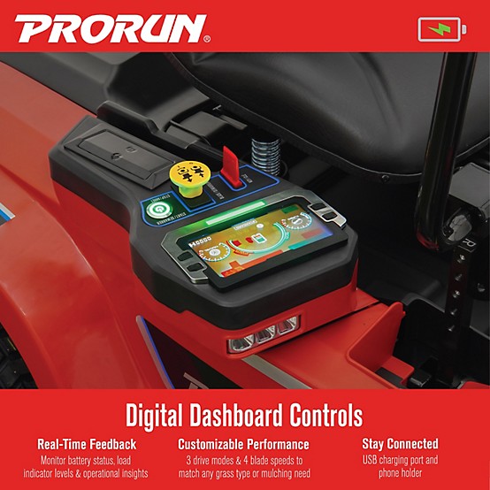 PRORUN 60V 42-in. Zero-Turn Riding Lawn Mower with 10.0 Ah Batteries (3), Charger, Mulch Kit, and Towing Kit