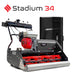 Cobra Fortis Stadium 34'powered by Honda petrol engine. Main image on white background. Image from front right quarter with grass box behind 