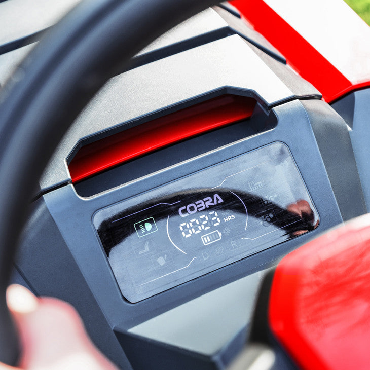 LCD display on a Cobra premium ride on lawn tractor