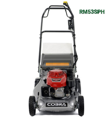  Cobra RM53SPH push along lawn mower on a white background with model number RM53SPH.