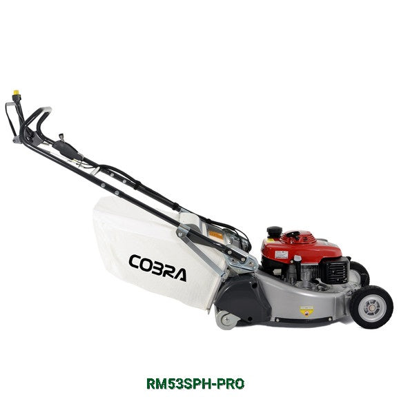Right hand side view of a Cobra RM53SPHPro  lawn mower on a white background