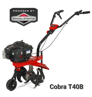 Cobra T40B  domestic tiller against a white background with briggs and Stratton logo.