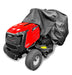 Red cobra collector lawn mower with a black cover on a white background