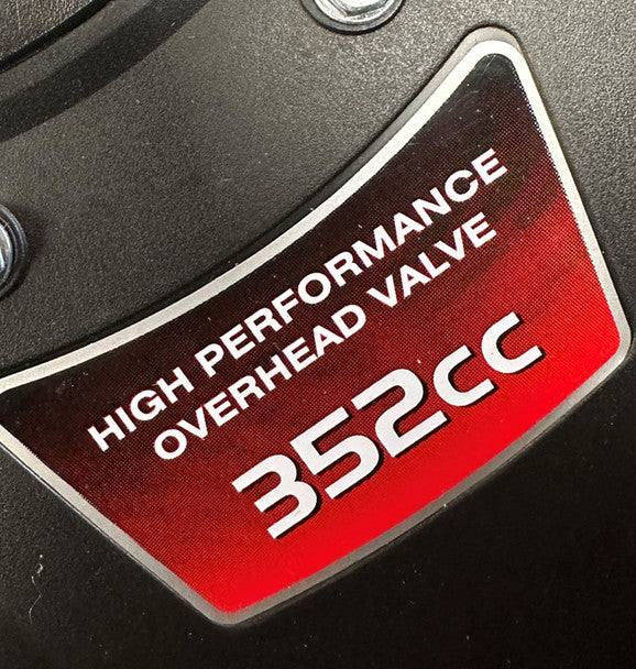 Close up Cobra High performance valengine ve with '352CC' label on a black background