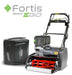 image of  cobra Fortis 17e with grass box behind against white background with fortis ego logo in the background