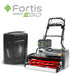 Image of Cobra Fortis 25E lawn mower with battery and  Fortis logo on a white background