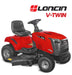 Red cobra ride on loncin V-Twin lawn tractor on a white background