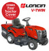 Cobra v-twin ride on lawn tractor with Cobra and Loncin branding on a white background