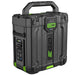 Ego 40 amp hour  portable power station in black with bright green accents, featuring a rugged hard-shell design, top carrying handle, and digital battery capacity display showing 2.2 kWh.