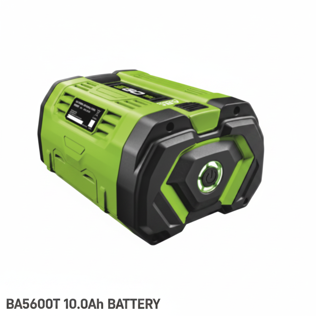 EGO BA5600T 156v 10.0Ah BATTERY A green and black cordless power tool battery pack, shown at a three-quarter angle on a plain white background.