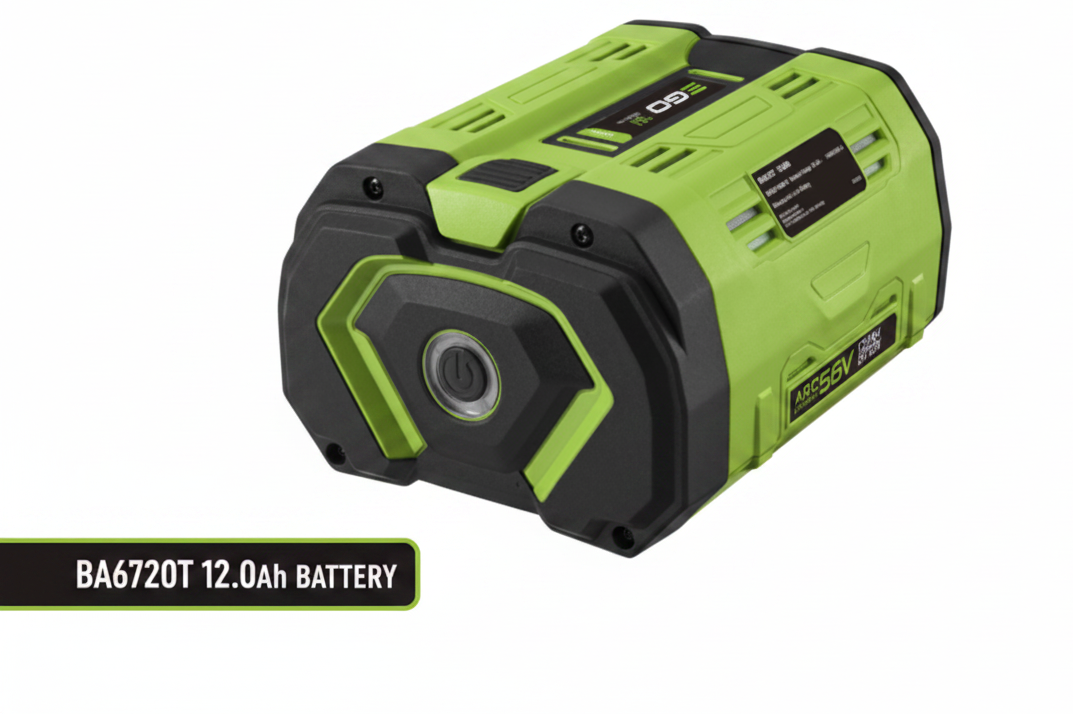 EGO 12.0ah ba6720T Green and black battery pack on a white background