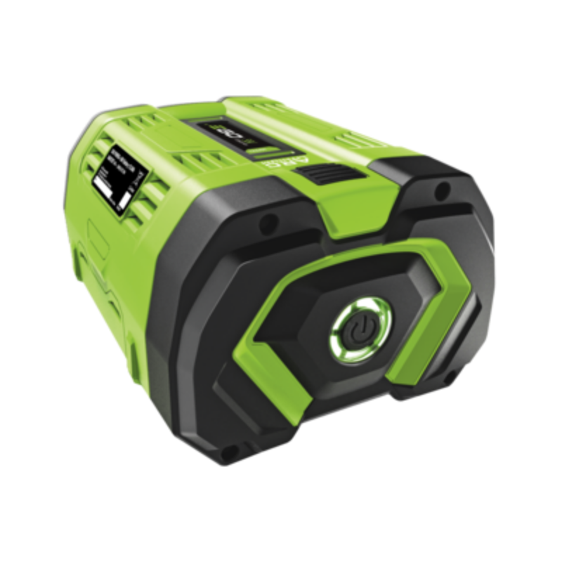 A EGO 12.0ah ba6720T cordless power tool battery pack in lime green and black, shown at a three-quarter angle on a plain white background.