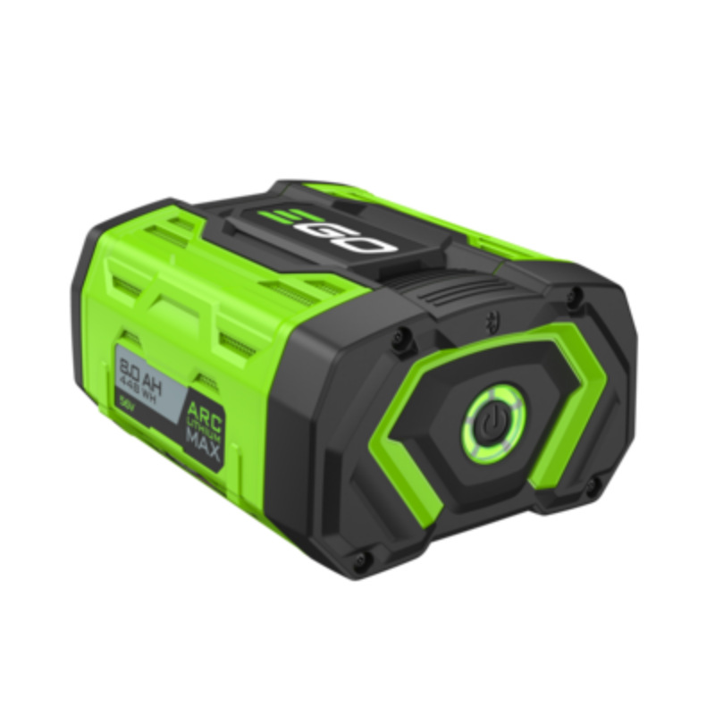 A BA4480X
8Ah 56V ARC Lithium MAX™ Battery 56V AH cordless power tool battery in bright lime green and black, featuring a power button on the front face and '56V AH ARC MAX' text on the side.