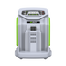 An EGO CH7000E 700W RAPID+ CHARGER  brand dual battery charger with a white and gray body and bright green side panels, shown on a solid white background.