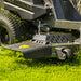 Close-up of the cutting deck of a Cobra ZTR50L zero turn lawn mower on grass