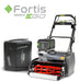 Image of cobra fortis 20E Mower and battery pack with Fortis and EGO branding on a white background
