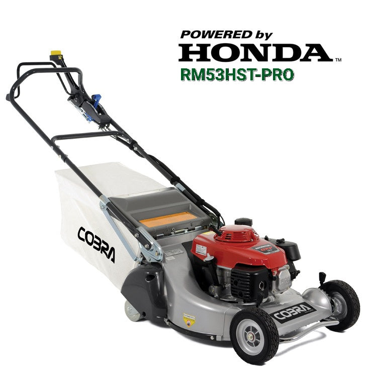 Cobra RM53HST PRO push along  Mower with Honda engine on a white background