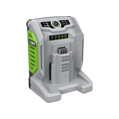 A CH7000E 700W RAPID+ CHARGER gray and green Ego battery charger or battery unit shown on a plain white background. The device has a rugged, industrial design with a gray body, bright green side panel, black top control panel, and a central battery compartment.