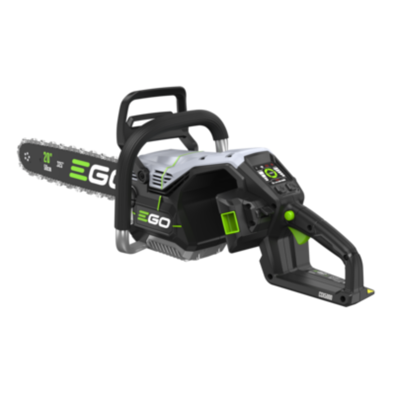 Ego csx5000 pro x Professional-grade chainsaw  viewed from the rear against a white background 
